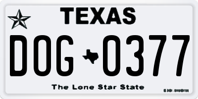 TX license plate DOG0377