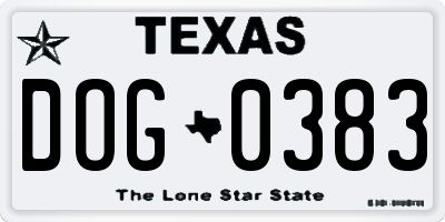TX license plate DOG0383