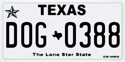 TX license plate DOG0388