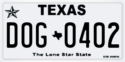 TX license plate DOG0402