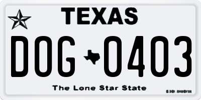 TX license plate DOG0403