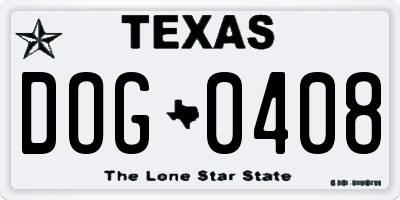 TX license plate DOG0408