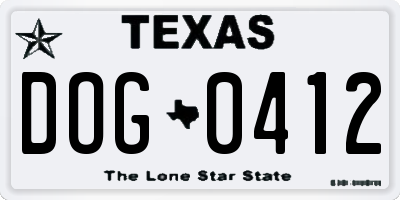 TX license plate DOG0412