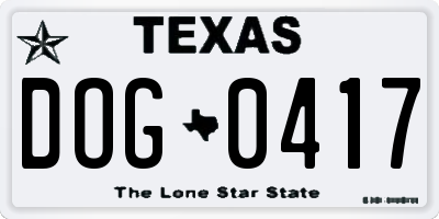 TX license plate DOG0417