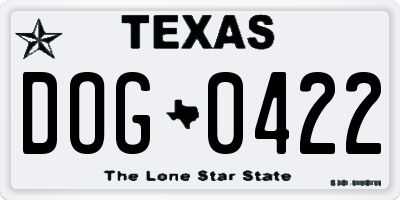 TX license plate DOG0422