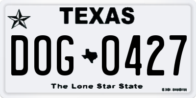 TX license plate DOG0427