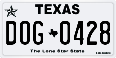 TX license plate DOG0428
