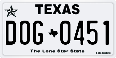 TX license plate DOG0451