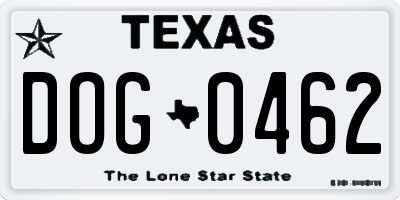 TX license plate DOG0462
