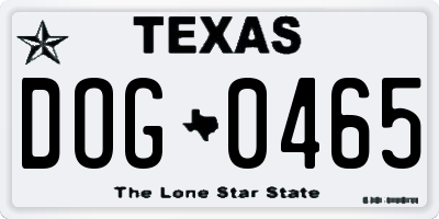 TX license plate DOG0465