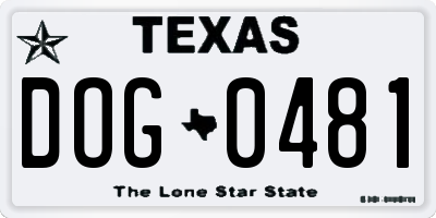 TX license plate DOG0481