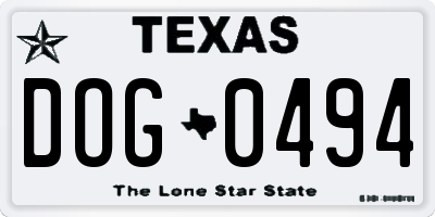 TX license plate DOG0494