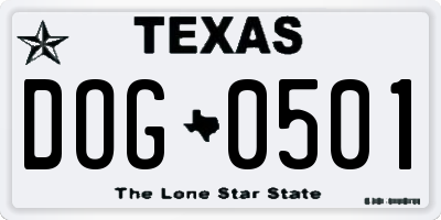 TX license plate DOG0501