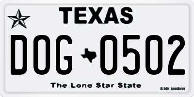 TX license plate DOG0502