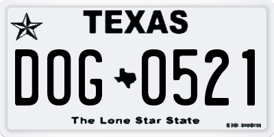 TX license plate DOG0521
