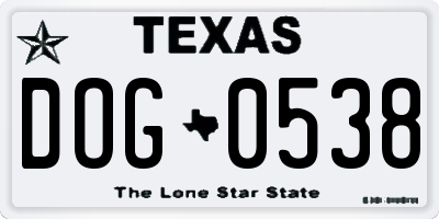 TX license plate DOG0538