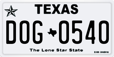 TX license plate DOG0540
