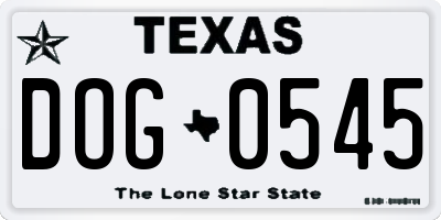 TX license plate DOG0545
