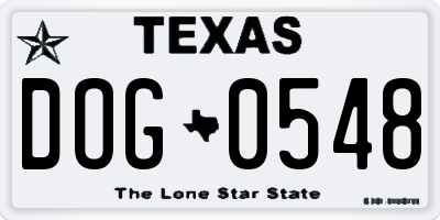 TX license plate DOG0548