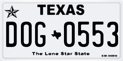 TX license plate DOG0553