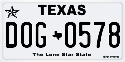 TX license plate DOG0578