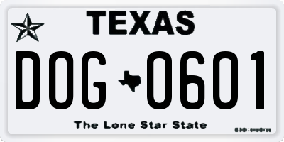 TX license plate DOG0601