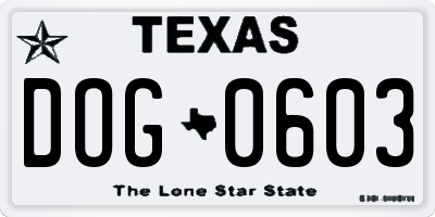 TX license plate DOG0603