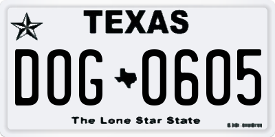 TX license plate DOG0605