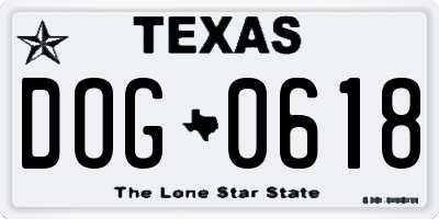 TX license plate DOG0618