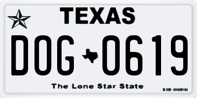 TX license plate DOG0619