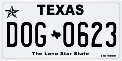 TX license plate DOG0623