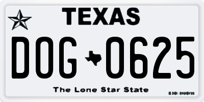 TX license plate DOG0625