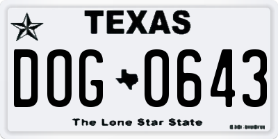 TX license plate DOG0643
