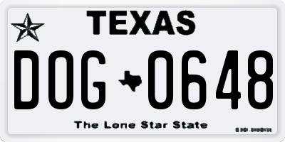TX license plate DOG0648