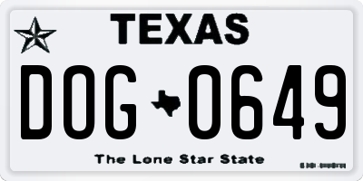 TX license plate DOG0649