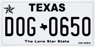 TX license plate DOG0650