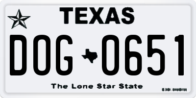 TX license plate DOG0651