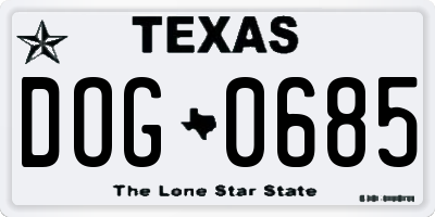 TX license plate DOG0685