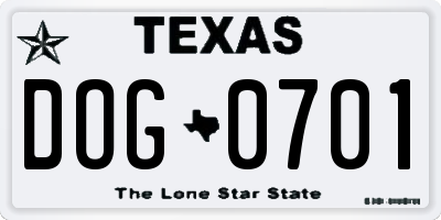TX license plate DOG0701