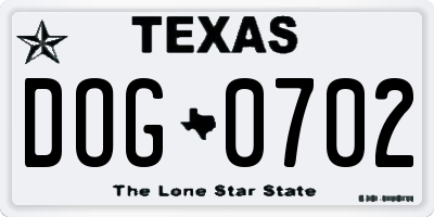 TX license plate DOG0702