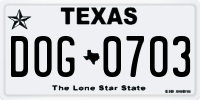 TX license plate DOG0703