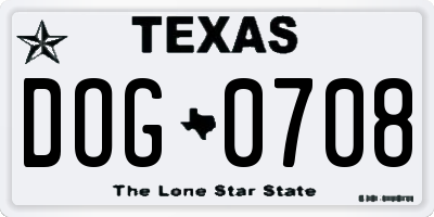 TX license plate DOG0708