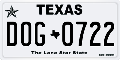 TX license plate DOG0722