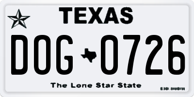 TX license plate DOG0726