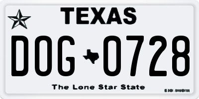 TX license plate DOG0728