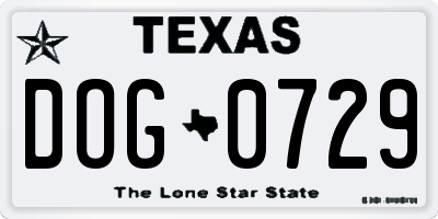 TX license plate DOG0729