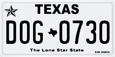 TX license plate DOG0730