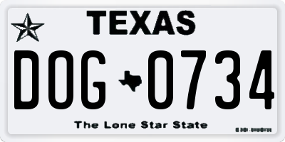 TX license plate DOG0734