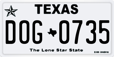 TX license plate DOG0735