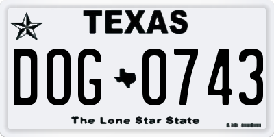 TX license plate DOG0743